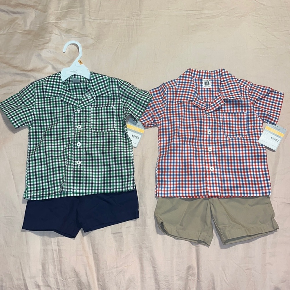 Carters Boys 12M Button Up shirt and short set